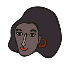 African female portrait. Modern minimalist linear illustration. Crisp art. Woman vivid face. The idea of equality of nationalities on planet Earth. Mother Africa.