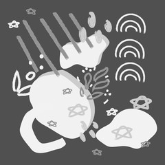 Silver abstract modern and stylish digital background with different shapes. Memphis silver pattern. Creative forms.