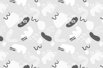 Silver abstract modern and stylish digital background with different shapes. Memphis silver pattern. Creative forms.