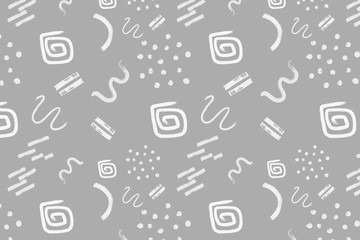 Silver abstract modern and stylish digital background with different shapes. Memphis silver pattern. Creative forms.