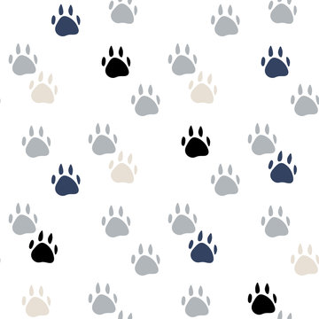 Abstract animal foot print seamless pattern. Vector pet trail background.