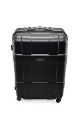 Plastic black travel bag isolated on white background
