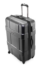 One black modern travel suitcase with opened handle