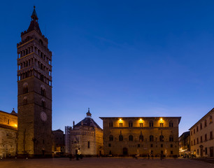 Fototapeta na wymiar Piazza del Duomo of Pistoia at blue hour, Tuscany, Italy