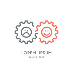 Mood change logo - couple of gear wheels with happy and sad faces, toothing and infinity symbol. Positive and negative emotions, glad and sorrow, fun and anger vector icon.