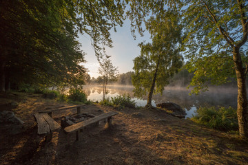 Sun raise early in the moring at lake in Sweden