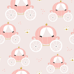 Childish seamless pattern with pink carriage in scandinavian style. Creative vector childish background for fabric, textile © solodkayamari
