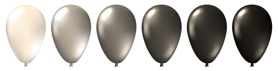 Set of realistic monochrome isolated white, silver and black balloons. Template for a business card, banner, poster, notebook, invitation