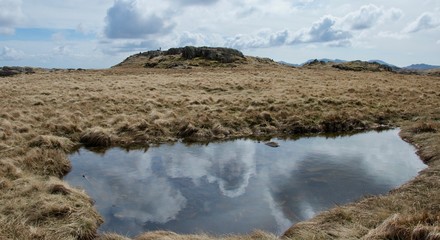 Reflections of clouds in a mountain pool (tarn)