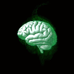 Digital code brain illustration isolated on black BG