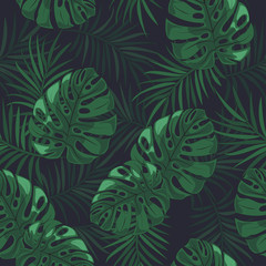 Exotic wild floral print. Tropical vector seamless flower and  wild flora. Blooming wild print, seamless floral pattern. For wallpaper, backgrounds, textile, fabric printing. Vector illustration.