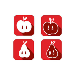 Set Fruits apple and pear on red icons