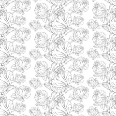 Seamless pattern. Plant in blossom, branch with flower ink sketch. Template for a business card, banner, poster, notebook, invitation, color book