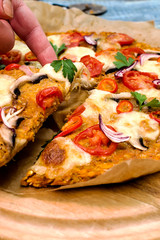 Pizza with blat of sweet potato and oat seeds