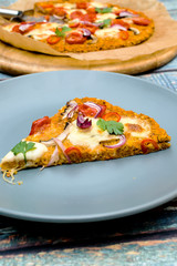 Pizza with blat of sweet potato and oat seeds