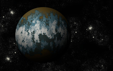 yellow blue white exoplanet alone in the space