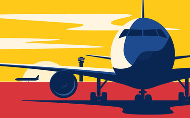 On a taxiway. Flat style vector illustration of the airliner at  © rikkyal