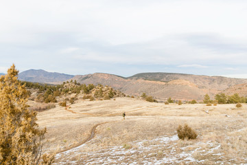A Man Hiking on A Trail During Cool Colorado Winter Day in the Foothills of the Rocky Mountains