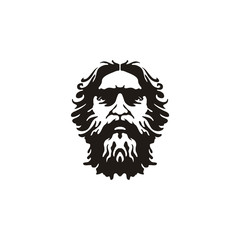 Greek Old Man Face like God Zeus Triton Neptune Philosopher with Beard and Mustache Logo design