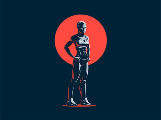 Woman fitness emblem.