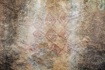Prehistoric paintings on rock known as petroglyphs in the municipality of Facatativa in Colombia