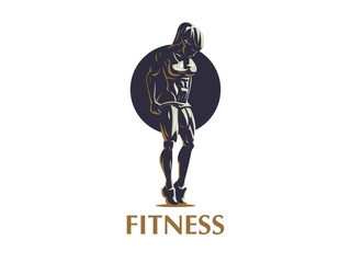 Woman fitness emblem.