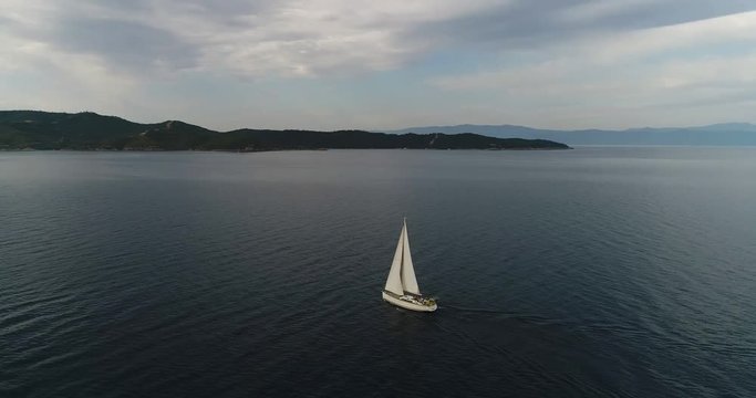 Aero shooting of yachts in the open sea. Slow motion. 50fps