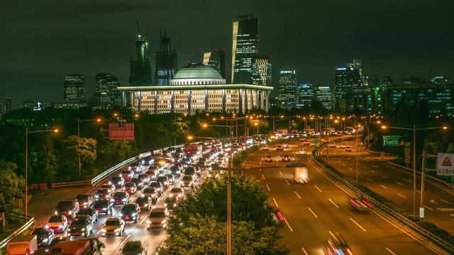 Timelapse of the car in the streets of Seoul, South Korea.