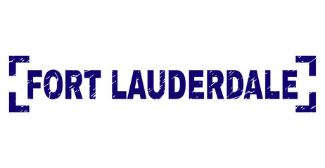 FORT LAUDERDALE title seal print with corroded texture. Text label is placed between corners. Blue vector rubber print of FORT LAUDERDALE with corroded texture.
