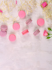 macaron, pastel color, dessert (natural macaroons). top copy space. food background