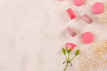 macaron, pastel color, dessert (natural macaroons). top copy space. food background