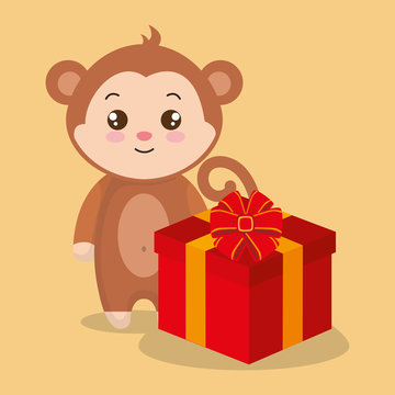 cute and little monkey with gift