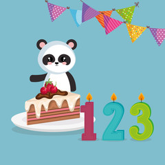 cute bear panda with cake and candles