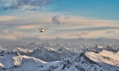 Helicopter over Mountains