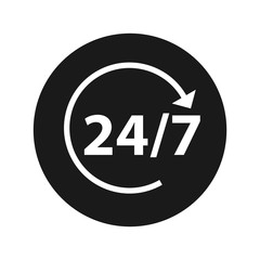 24/7 rotate arrow icon flat black round button vector illustration
