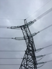 Electricity pole on a grey day with a cloudy sky