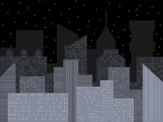 Modern city skyline. Night city vector illustration. Outline urban vector cityscape. Vector cityscape background illustration. Night in modern style. Exterior house. Outdoor architecture background