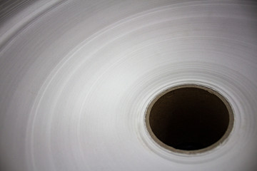 Roll of white paper on a cardboard shell..