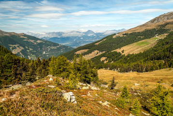 Mountains of the Swiss Alps in the Saint Luc valley on a sunny day.