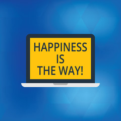 Writing note showing Happiness Is The Way. Business photo showcasing Always be happy and get to accomplish your goals Laptop Monitor Personal Computer Tablet Screen Text Space