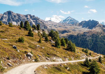 Mountains of the Swiss Alps in the Saint Luc valley on a sunny day.