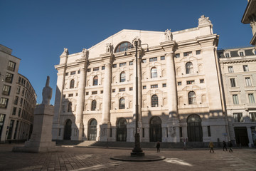 Fototapeta na wymiar Palazzo Mezzanotte building, Italian stock exchange headquarter, in Milan.