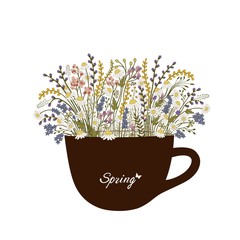 Cup with spring flowers