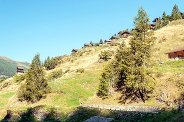 Mountains of the Swiss Alps in the Saint Luc valley on a sunny day.