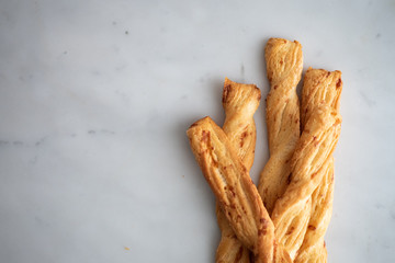 Cheese stick ,Breadsticks with cheese on marble background, concept for snack for party time