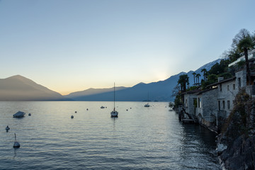 Lake Maggiore in Ascona, Switzerland, at dusk