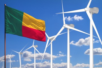 Benin alternative energy, wind energy industrial concept with windmills and flag industrial illustration - renewable alternative energy, 3D illustration © Dancing Man
