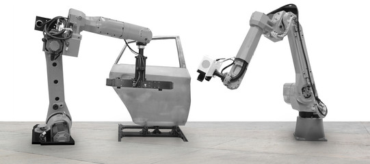 robots are working  in the automotive industry smart factory background