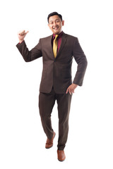 Young Asia Businessman Pointing Something Behind