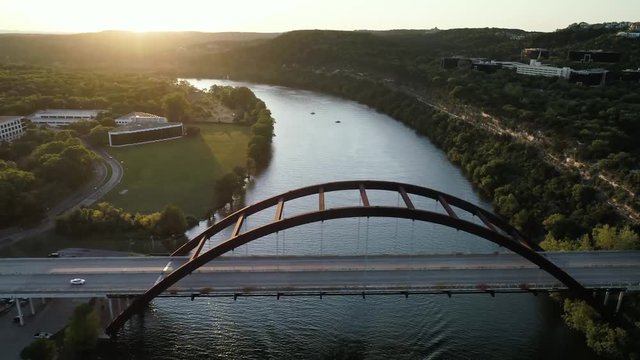 4K Aerial of 360 Bridge at Sunset Austin